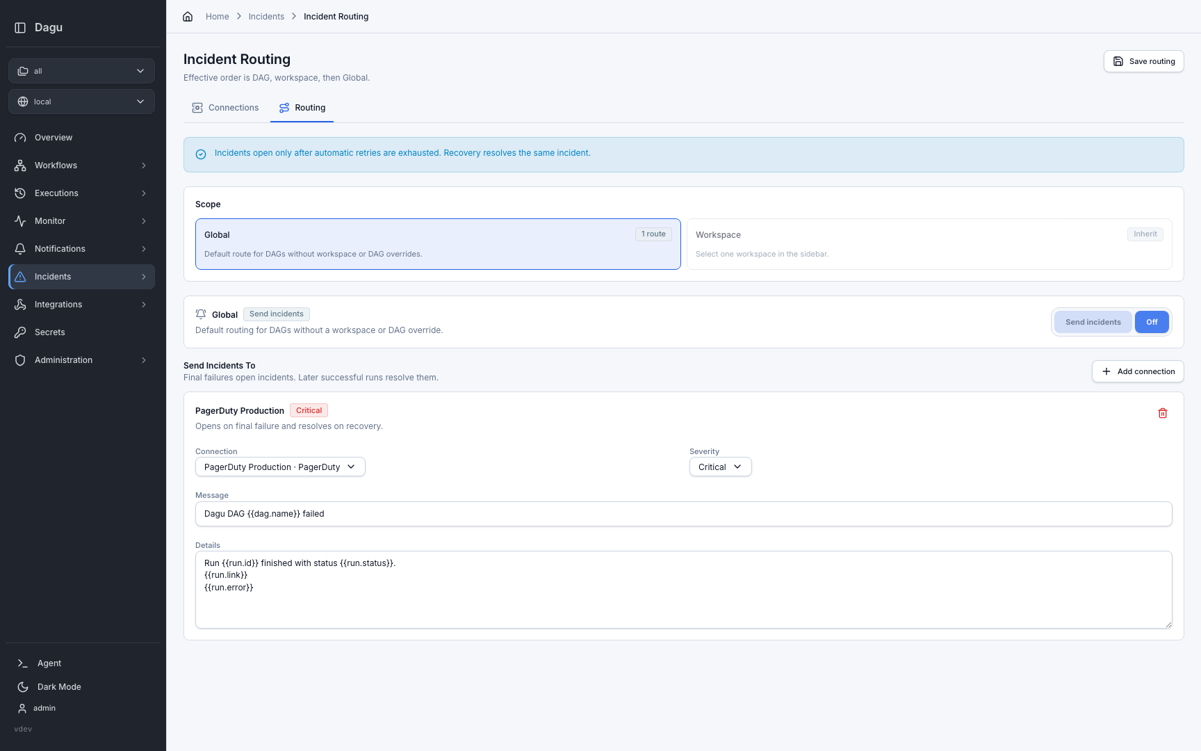 Incident routing in the Web UI