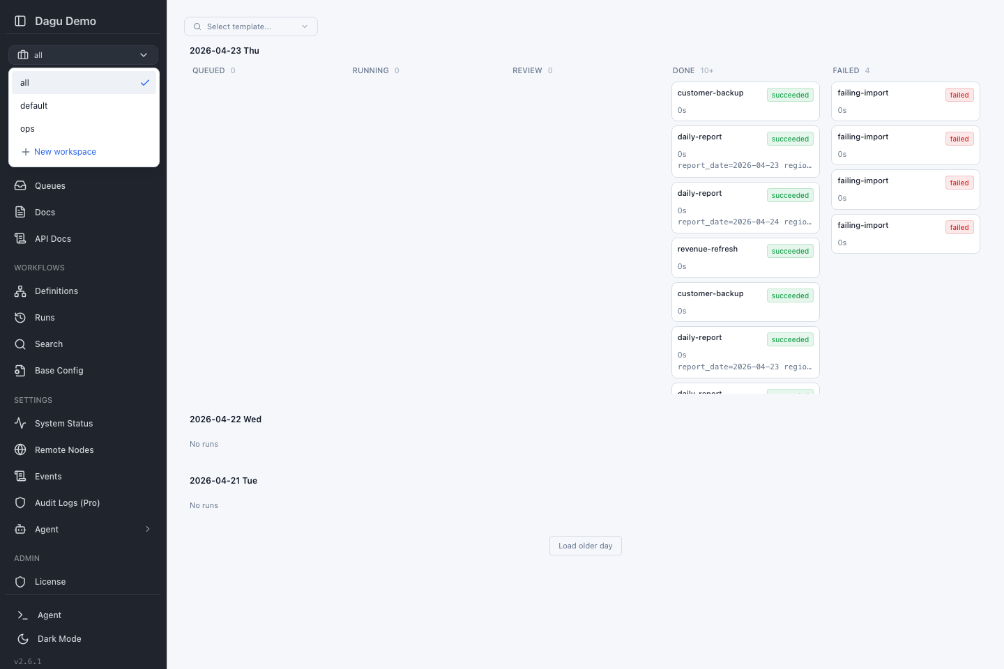 Workspace selector